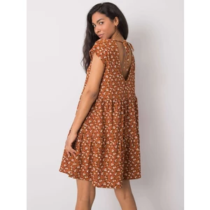STITCH & SOUL Brown patterned dress with a frill