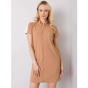 Camel dress RUE PARIS with short sleeves