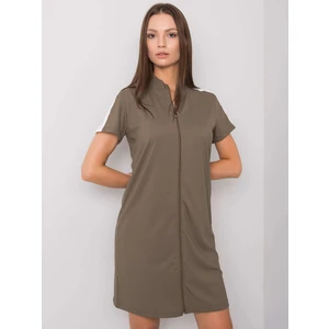 RUE PARIS Khaki dress with short sleeves