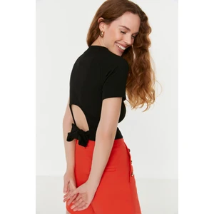 Trendyol Black Tie Detailed Crop Knitted Blouse