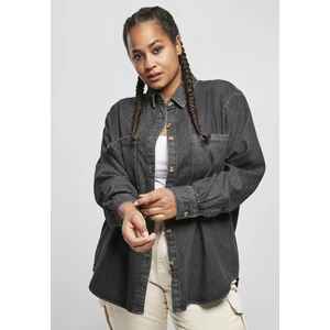 Ladies Denim Oversized Shirt Black Stone Washed