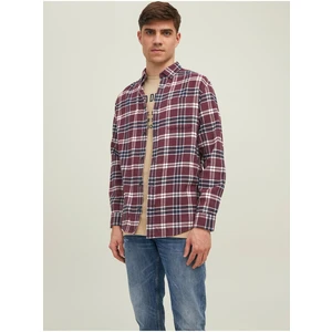 Vínová kostkovaná košile Jack & Jones Classic - Pánské