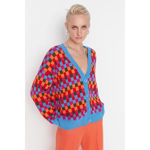 Trendyol Blue Oversize Patterned Knitwear Cardigan