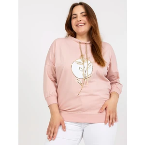 Bulky powder pink blouse with 3/4 sleeves and print