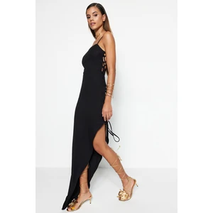 Trendyol Black Evening Dress with Woven piping