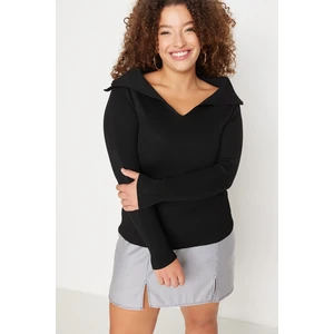 Trendyol Curve Black Boat Neck Thin Knitwear Blouse