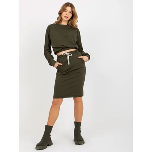 Women's basic set skirt and sweatshirt - khaki