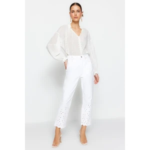 Trendyol High Waist Straight Jeans With White Embroidery