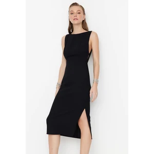 Trendyol Black Fitted Evening Dress in Woven with Window/Cut Out Detail