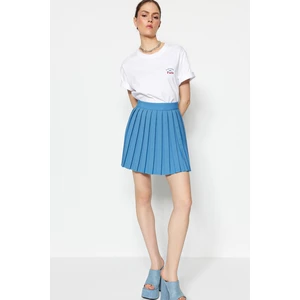 Trendyol Blue Mini Woven Pleated Pleated Skirt