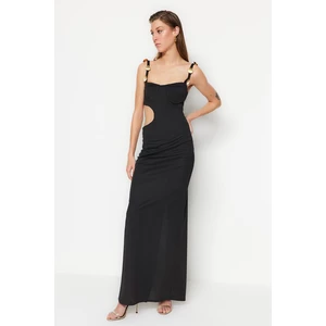 Trendyol Black Lined Evening Dress with Window/Cut Out Detailed, Weaving Accessories