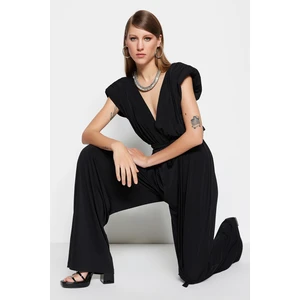 Trendyol Black V-Neck Detailed Jumpsuit