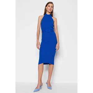 Trendyol Blue Belt Detailed Midi Knitwear Dress