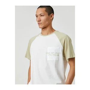 Koton Embroidered Motto T-Shirt Raglan Sleeve Crew Neck Pocket Detailed.