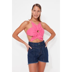 Trendyol Pink Crop Woven Blouse