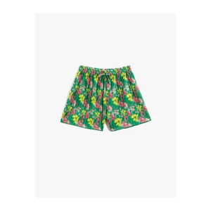 Koton Floral Pleated Shorts with Bow Detail Elastic Waist.
