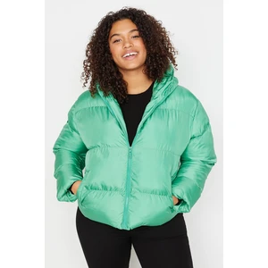 Trendyol Curve Green Hooded Puffer Crop Coat