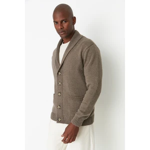 Trendyol Mink Men Regular Shawl Collar Dzianina Cardigan