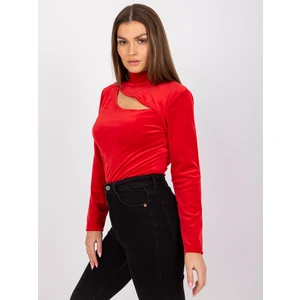 Red velvet blouse with a cut-out Kigali neckline