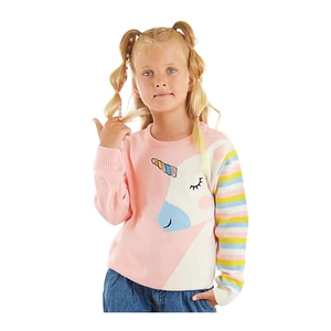 Denokids Unicorn Girl Pink Knitwear Sweater