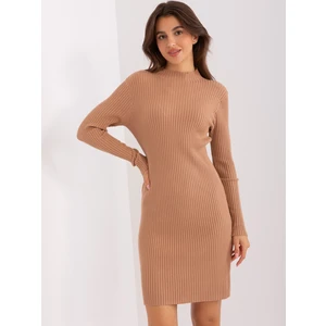 Camel dress made of ribbed knitted fabric