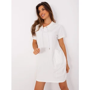 Ecru basic sweatshirt dress with pockets