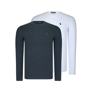 DUAL SET T8588 DEWBERRY ROUND COLLAR MEN'S SWEATSHIRT-WHITE-ANTHRACIC