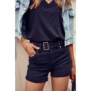 Black denim shorts with vertebra