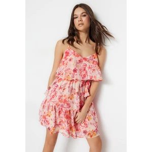 Trendyol Pink Mini Woven Lined Flounce Floral Woven Dress