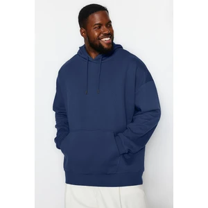 Trendyol Navy Blue Plus Size Oversize/Wide Cut Hooded Fleece Inside/Warm Sweatshirt