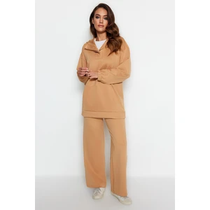 Trendyol Camel Collar Detailed Hooded Diver/Scuba Knitted Tracksuit Set