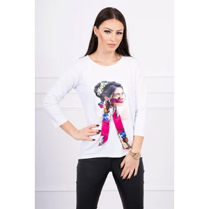 Blouse with graphics and colorful bow 3D white
