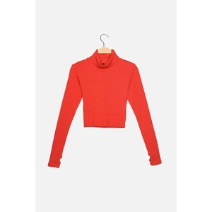 Trendyol Red Turtleneck Prążkowana Bluzka Dzianinowy