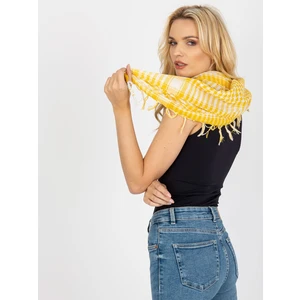 Yellow and white scarf with fringe