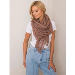 Beige scarf with patterns with fringes