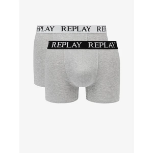 Replay Boxer Boxer Style 01/C Basic Cuff Logo 2Pcs Box - Medium Grey Mel/White - Men's