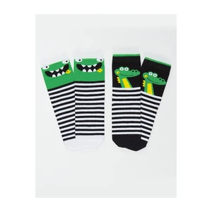 Denokids Bros. Crocodile Boys Black Green Crewneck Socks 2 Pairs Set