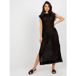 Black openwork knitted sleeveless dress