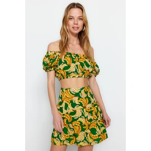 Trendyol Fruit Patterned Woven Ruffle Blouse and Skirt Set