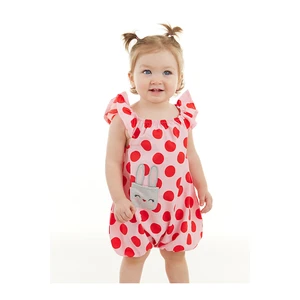 Denokids Rabbit Baby Girl Poplin Pink Polka Dot Summer Playsuit