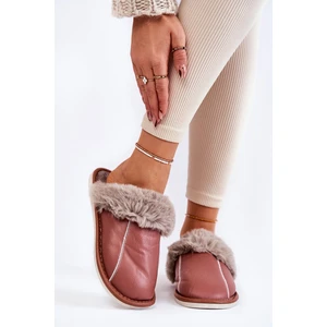 Women's leather slippers with fur Black Rossa