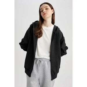 DEFACTO Oversize Fit Hooded Zipper Basic Sweatshirt