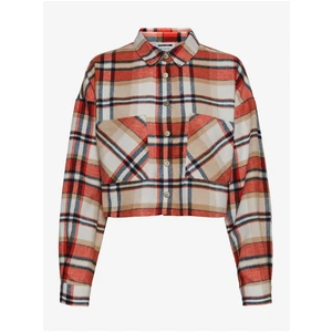 Orange-Beige Plaid Cropped Shirt Noisy May Flanny - Women