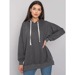 Dark gray melange plain hooded sweatshirt