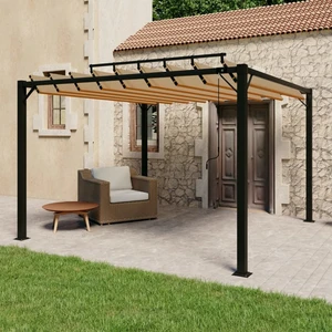 Pergola s lamelovou strechou 3 x 3 m hliník / látka Dekorhome Sivohnedá taupe,Pergola s lamelovou strechou 3 x 3 m hliník / látka Dekorhome Sivohnedá