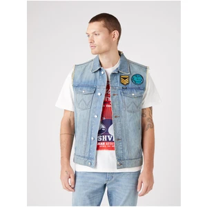 Light Blue Men's Denim Vest with Wrangler Print - Men's