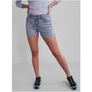 Light Blue Denim Shorts with Tattered Effect Pieces Lisa - Women