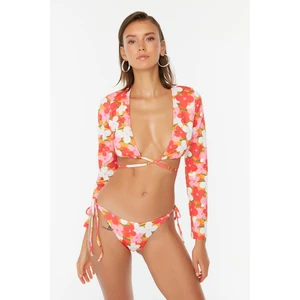 Trendyol Orange Floral Patterned Tie Detailed Bikini Bottoms