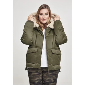 Ladies Sherpa Hooded Jacket darkolive/darksand