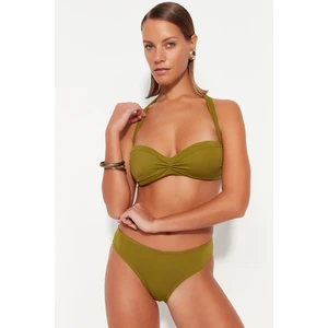 Trendyol Khaki Strapless Pleated Bikini Top